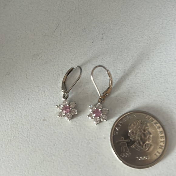 CRYSTAL dangling flower with pink center crystal earrings - Picture 7 of 7